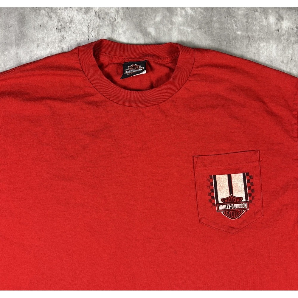Vintage Harley Davidson Greensboro NC Biker T Shirt Red Mens XL Heavyweight